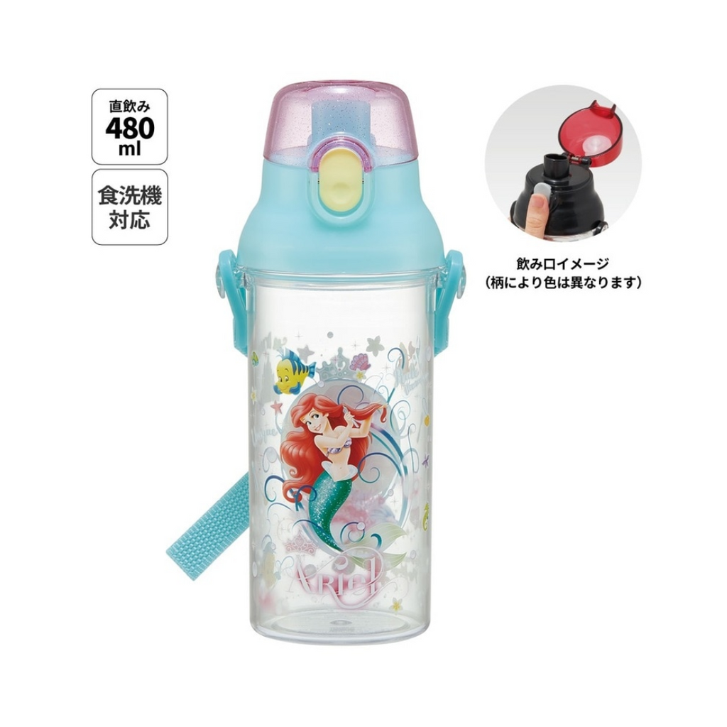 Skater Disney The Little Mermaid Ariel Transparent One Touch Water Bottle 480ml