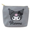 Twinkle Glory grey canvas multi-pouch with 3D applique embroidery of Kuromi character and name.