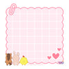 Twinkle Glory cute pink grid memo pad featuring illustrated animal characters, hearts, and paperclip detail.