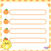 Twinkle Glory yellow and orange checklist memo pad with fruit icons and cute chick illustration.