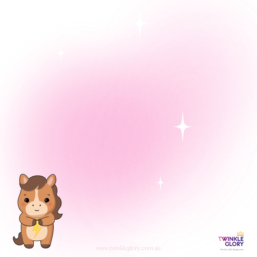 Twinkle Glory soft pink pastel gradient aesthetic notepad with cute animal character and sparkle accents.