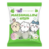 A 50g bag of Chiikawa Marshmallow green apple flavor jelly beads by Twinkle Glory. The packaging is white and bright green, featuring illustrations of the characters Chiikawa, Chibi, and Tetsurou, with the product name 'MARSHMALLOW' in bold green letters.