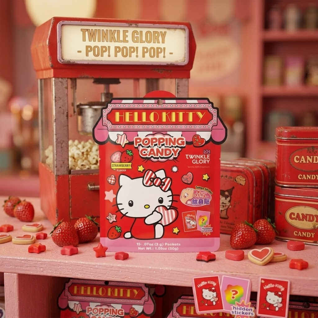 Twinkle Glory Hello Kitty and Friends - Hello Kitty Strawberry Popping Candy with Tattoo Sticker