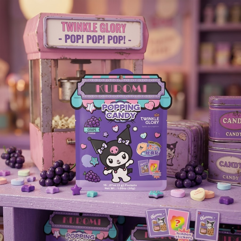 Twinkle Glory Hello Kitty and Friends - Kuromi Grape Popping Candy with Tattoo Sticker
