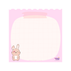 A square pink notepad with a scalloped top edge, featuring a large rounded white writing area with a faint grid, a small cartoon bunny in the lower left, and the Twinkle Glory brand logo in the lower right.
