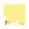 A yellow lined notepad with cute cartoon animal illustrations, including a horse, rabbit, and chick, on a white background. The notepad has a wavy bottom edge, pre-punched holes along the top, and the Twinkle Glory brand logo in the bottom right corner.