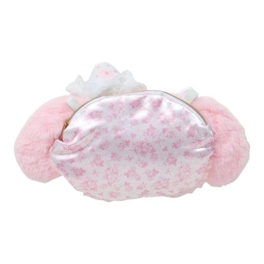 Twinkle Glory Sanrio My Melody White Strawberry Tea Time 2way pochette with pink plush ears and floral satin back