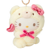 Twinkle Glory Sanrio Hello Kitty plush mascot keychain wearing a cream angel bear costume with pink bow and heart