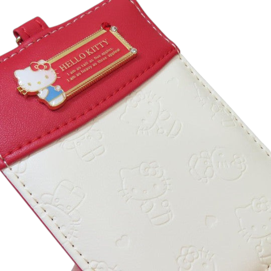 Twinkle Glory Hello Kitty synthetic leather pass case in red and white with gold embossed character details