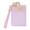 Twinkle Glory Sanrio My Melody pink synthetic leather retractable pass case with gold embossed details and wrist strap