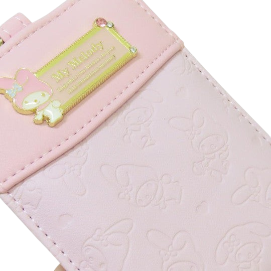 Twinkle Glory Sanrio My Melody pink synthetic leather retractable pass case with gold embossed character details