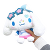 Twinkle Glory Sanrio Cinnamoroll plush wearing a pastel cap and glittery star sunglasses with Y2K style outfit