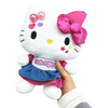Twinkle Glory Hello Kitty plush doll wearing a vibrant pink cap and denim skirt with Y2K style star and heart details