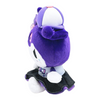 Twinkle Glory Sanrio Kuromi plush doll in a vivid Y2K outfit with a purple cap and black skirt, side view.