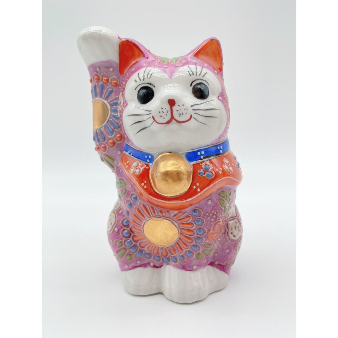 Japanese Kutani Pink Lucky Cat (L) Twinkle Glory