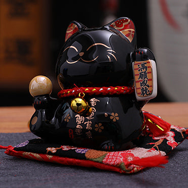 Jinshi Feng Shui Crystal Black Lucky Cat Piggy Bank 9 cm