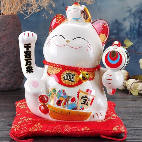 Jinshi Lucky Mallet and Treasure Boat Lucky Cat 11cm