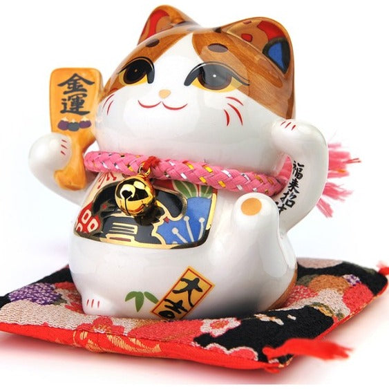 Jinshi Yellow Lucky Cat Piggy Bank With Racket 10cm