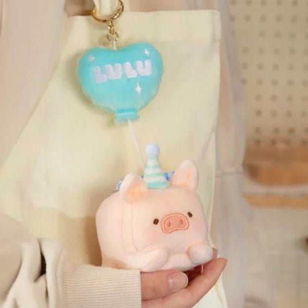 Lulu the Piggy Balloon Plush Keychain with Blue Bow - Twinkle Glory