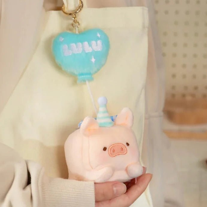 Lulu the Piggy Balloon Plush Keychain with Blue Bow - Twinkle Glory