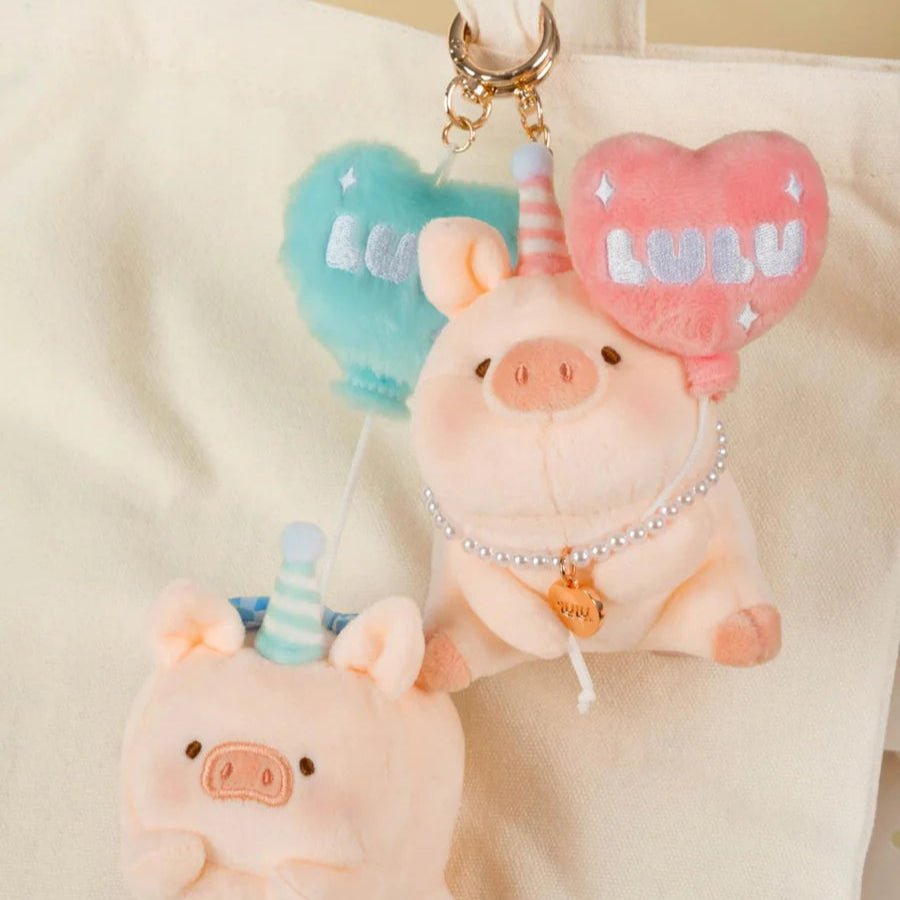 Lulu the Piggy Balloon Plush Keychain with Pink Heart Balloon - Twinkle Glory