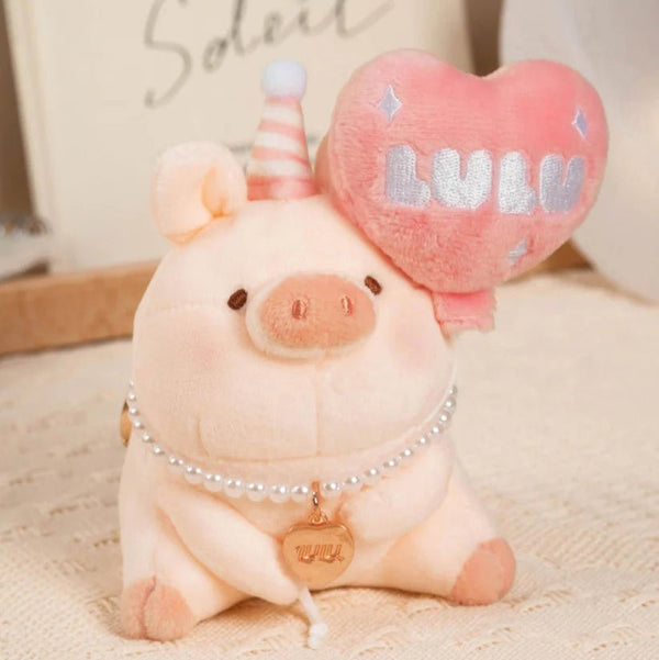Lulu the Piggy Balloon Plush Keychain with Pink Heart Balloon - Twinkle Glory