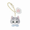 Mofusand Grayish White Cat Face Blue Bow & Paw Charm Keychain - Twinkle Glory