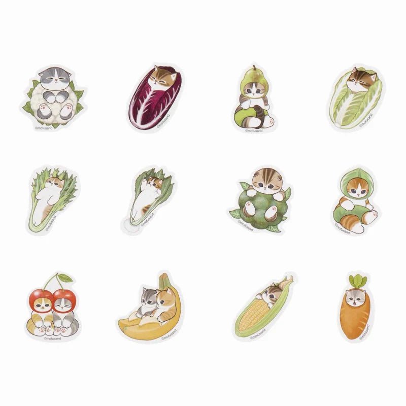 Mofusand Marche Cats in Fruits & Veggies Flake Stickers 36pcs - Twinkle Glory