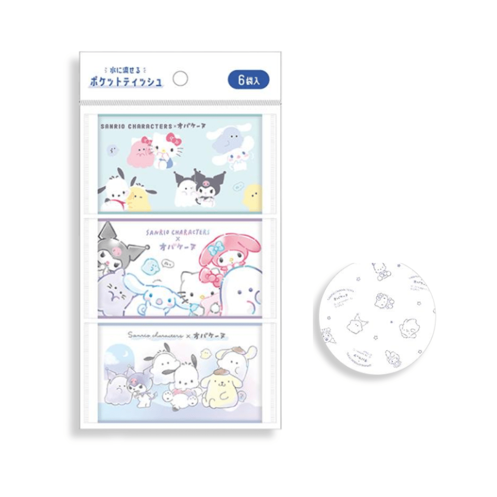Sanrio Characters x Obakenu Flushable Pocket Tissues 6 Pack Set - Twinkle Glory