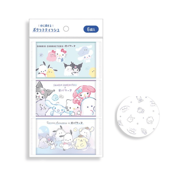 Sanrio Characters x Obakenu Flushable Pocket Tissues 6 Pack Set - Twinkle Glory