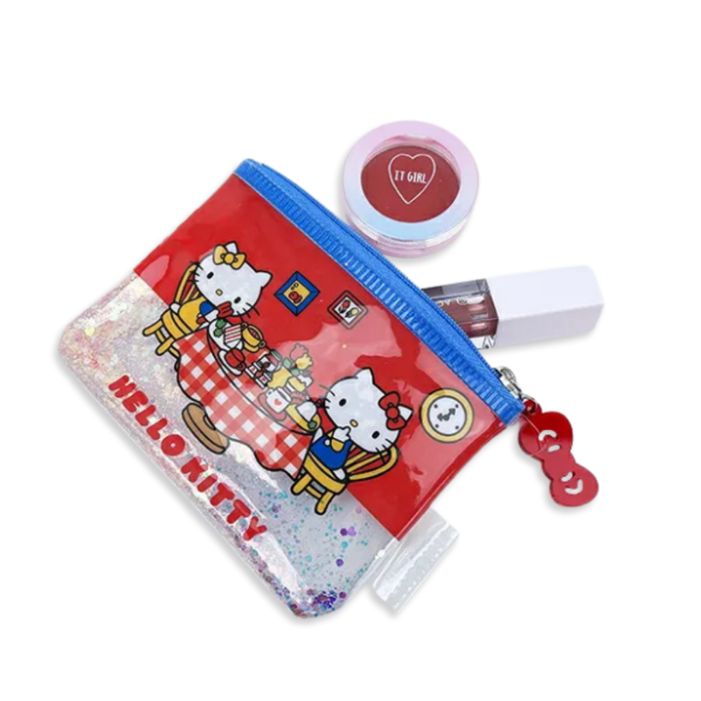 Sanrio Hello Kitty & Mimmy Glitter Afternoon Tea Clear Flat Mini Pouch - Twinkle Glory