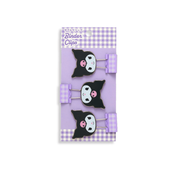 Sanrio Kuromi Gingham Binder Clips 3 - pcs Set - Twinkle Glory