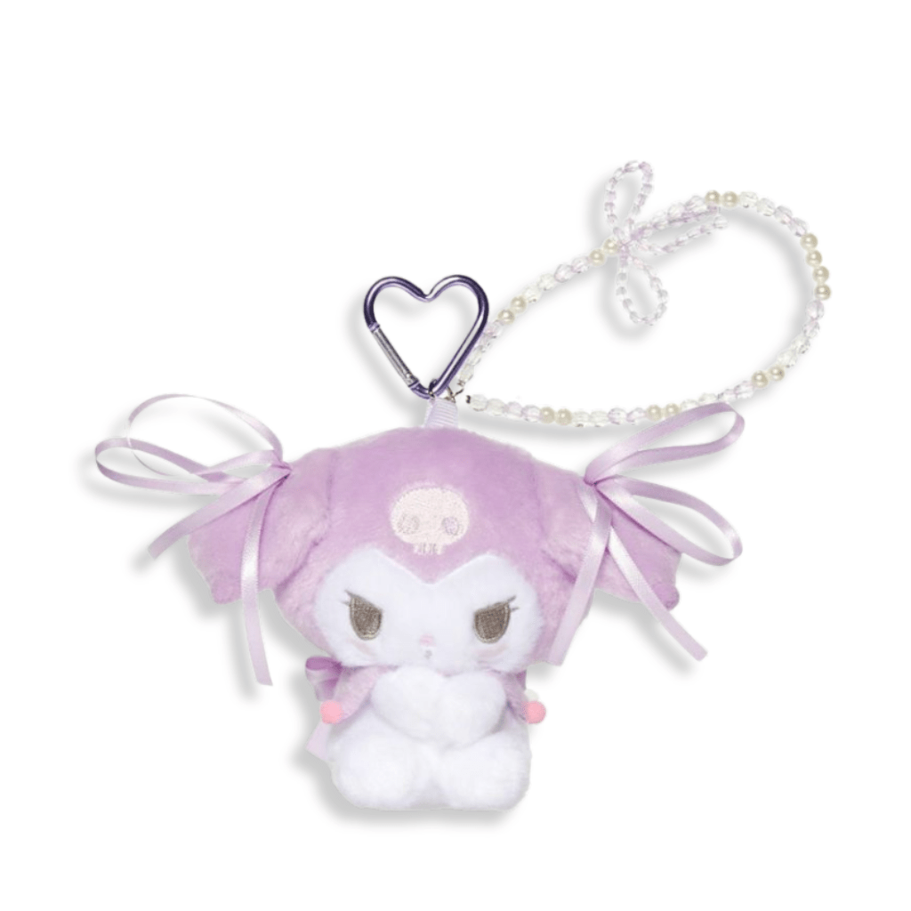 Sanrio Kuromi Heart Carabiner Plush Keychain with Pearl Strap - Twinkle Glory