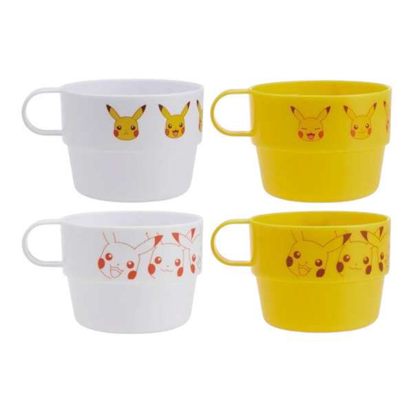 Twinkle Glory Skater Pokémon Pikachu stacking cups set featuring two white and two yellow cups with character prints