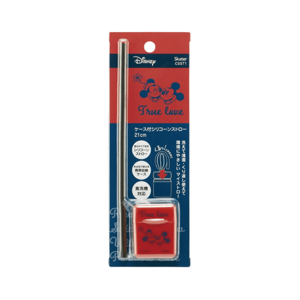 Skater Disney Mickey and Minnie Mouse Sillicone Straw with Case 21cm - Twinkle Glory