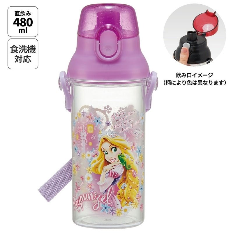 Skater Disney Princess Rapunzel Transparent One Touch Water Bottle 480ml - Twinkle Glory