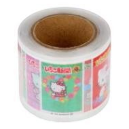 Twinkle Glory Sanrio Hello Kitty 50th Anniversary pink masking sticker roll featuring vintage newspaper cover designs.