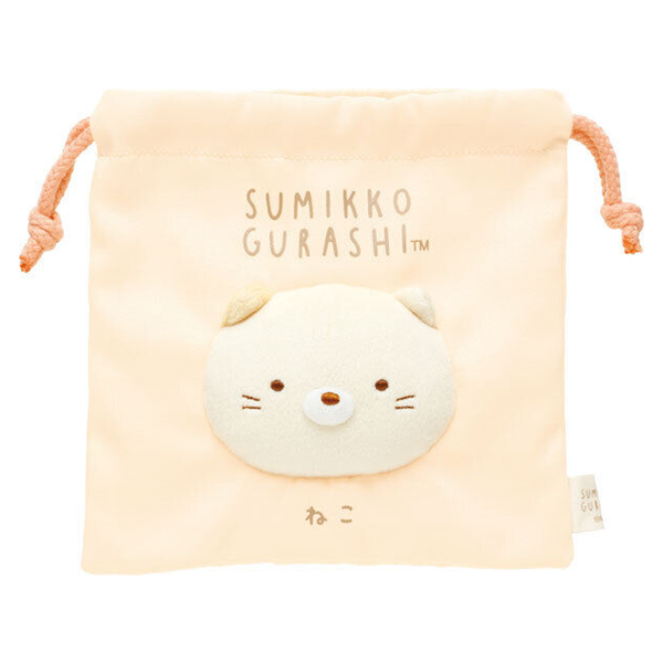 Sumikko Gurashi Neko 3D Fluffy Face Drawstring Bag