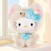 Twinkle Glory Hello Kitty Puppy Party plush bag charm wearing a fluffy cream puppy hood and blue bow