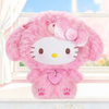 Twinkle Glory Hello Kitty puppy party plush bag charm in soft pink fluffy material with a heart pendant