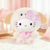 Twinkle Glory Hello Kitty Puppy Party plush bag charm wearing a soft cream puppy hood with a pink bow and collar.