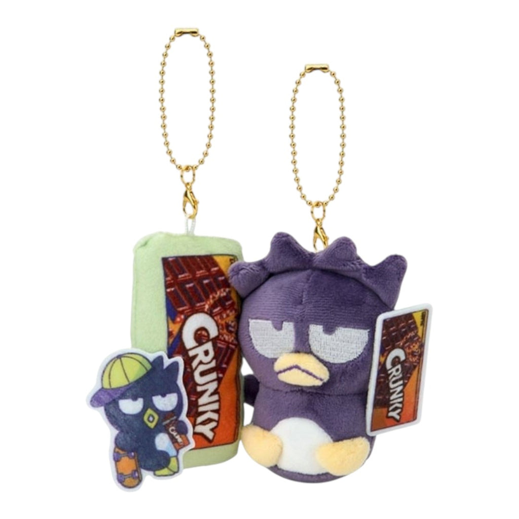 Twinkle Glory Bad Badtz-Maru plush keychain with a Crunky chocolate bar accessory and character tag
