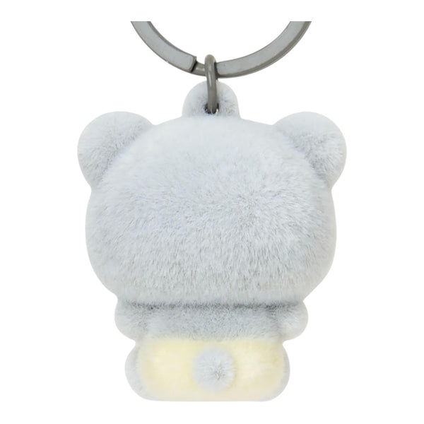 Twinkle Glory Sanrio Badtz Maru flocked resin mascot keychain featuring a soft grey textured back view