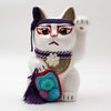 Twinkle Glory Goenneko ceramic lucky cat figurine featuring traditional Japanese Kabuki makeup and purple accents