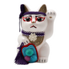 Twinkle Glory Goenneko ceramic lucky cat figurine featuring traditional Japanese Kabuki makeup and purple accents