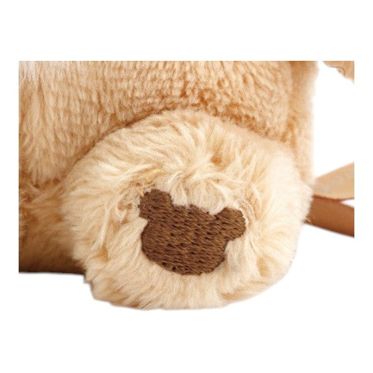 Twinkle Glory San-X Chairoikoguma plush toy foot detail with brown bear-shaped embroidery on soft beige fur