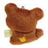 Back view of Twinkle Glory San-X Chairoikoguma plush keychain showing soft brown polyester fur and yellow paw print