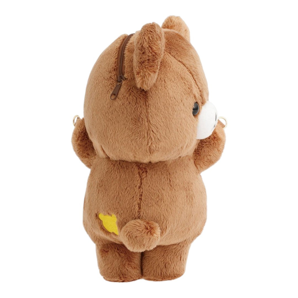 Twinkle Glory San-X Chairoikoguma plush pochette featuring a soft brown bear cub design with a back zip closure