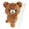 Twinkle Glory San-X Chairoikoguma plush pochette featuring a soft brown bear cub with a gold chain shoulder strap