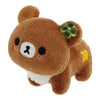 Twinkle Glory San-X Rilakkuma Chairoikoguma palm-sized plush with a green clover accessory and soft brown fur